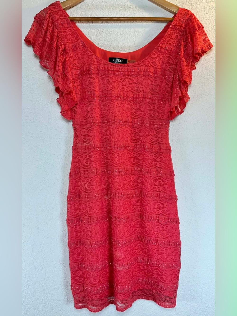 GUESS Coral Lace Flutter-Sleeve Mini Dress